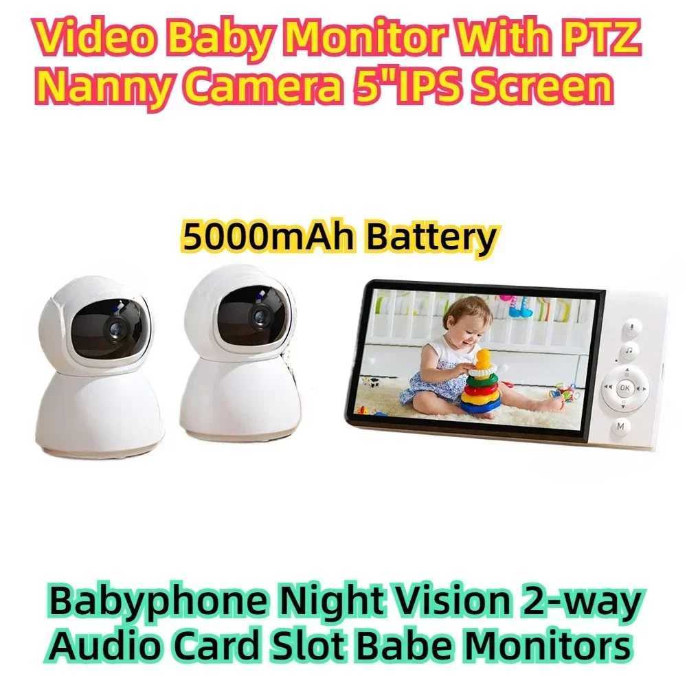 Video Baby Monitor With PTZ Nanny Camera 5IPS Screen 5000mAh Battery Babyphone Night Vision 2way Audio Card Slot Babe Monitors J251121