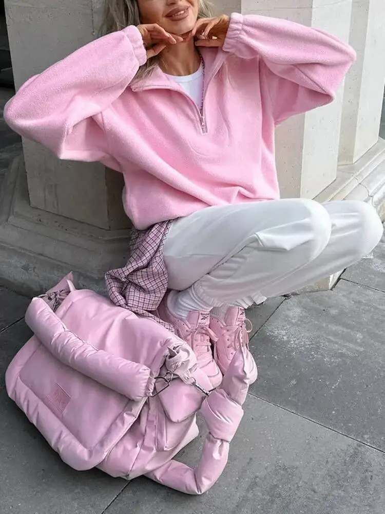 UCXQ Fashion Pullover Sweatshirt European Style Solid Color Long Sleeve All Match Loose Casual Top Women Spring Autumn 1497 251017