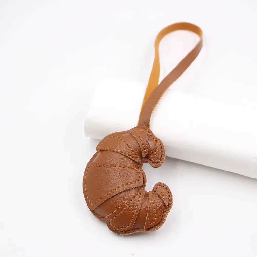 Cute PU Leather Croissant Keychain Cartoon Car Keyring PU Leather Hanger Fashion Bag Pendant Women W251021