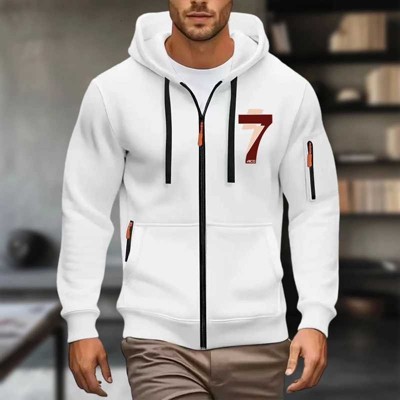 Mens hooded sweatshirt 2025 thick and warm high quality with a hood sporty style zipper opening and closing multiple pock W251021