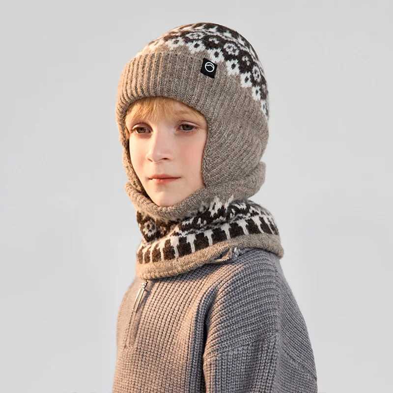 2Pcs Winter Kids Knitted Hat Scarf Set 2025 New Children Beanie Hats Neck Warmer Fleece Lining Skiing Child Girl Boy Cap 410Y J251021
