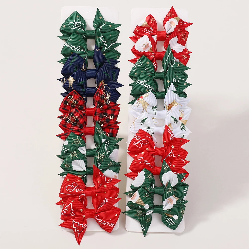1020Pcs Christmas Snowman Santa Claus Bows Hair Clips Baby Girls Ribbon Bowknot Hairpin Kids Headwear Supplies Hair Accessories 251021