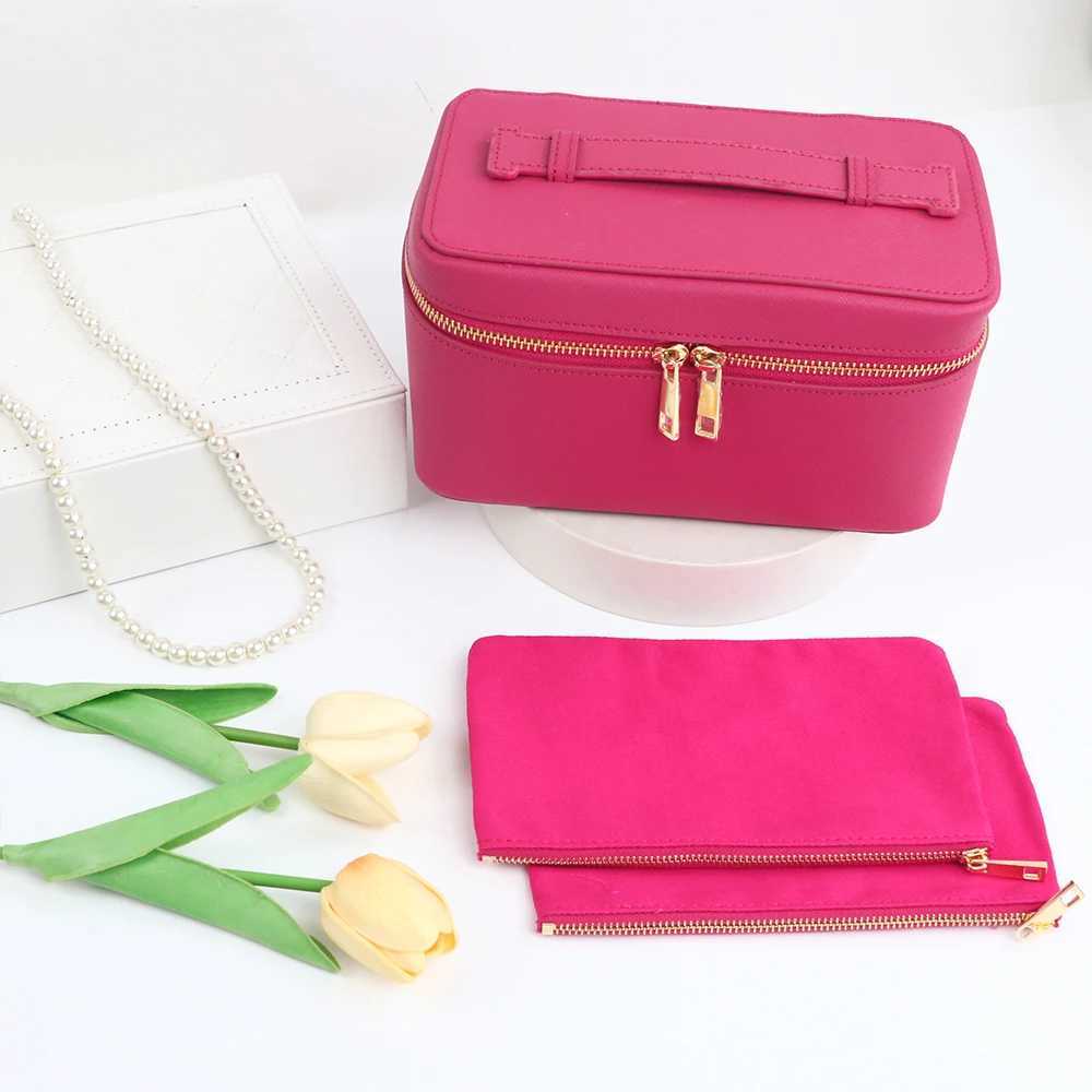 Customized name genuine leather womens travel bath products box bag portable hanging makeup bag box multiset makeup bag boxW251021