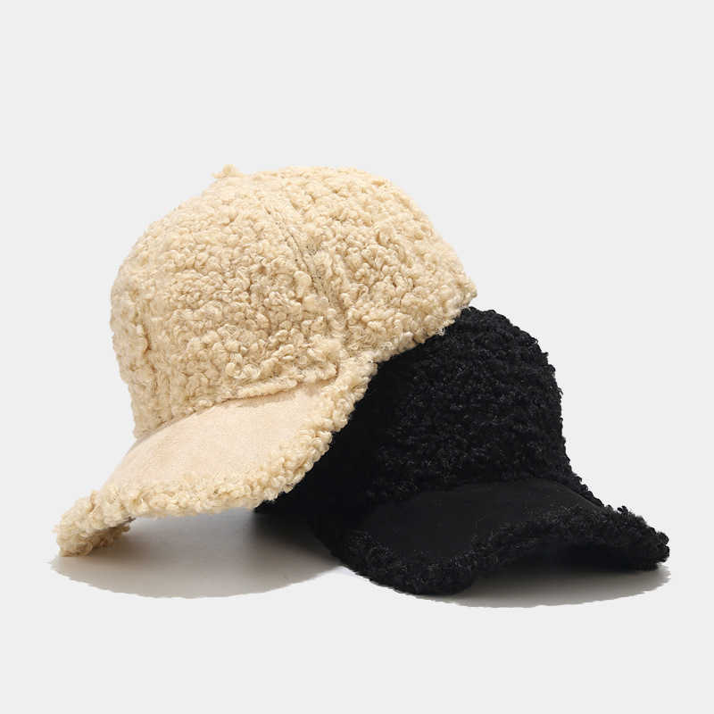 Autumn Winter New Lamb Wool Patchwork Baseball Cap for Women Simple Outdoor Windproof Sunshade Cap H251020