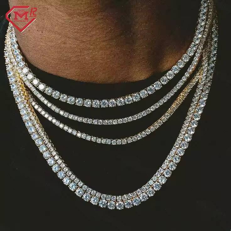 Hot Sale4MM Mens Tennis Chain VVS1 Custom Diamond Hiphop Fully Iced Out S925 Moissanite Tennis Chain