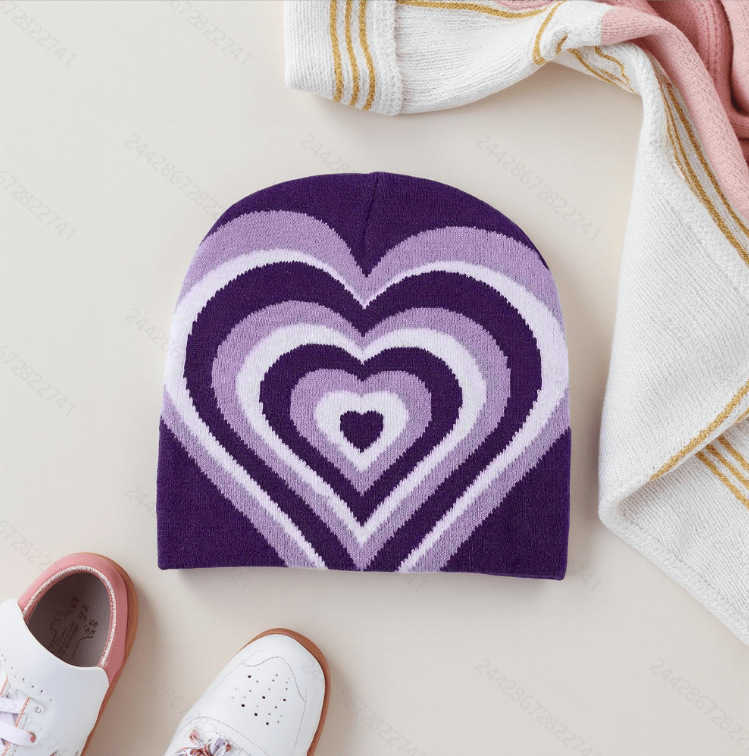 Autumn Winter Fashion Heart Jacquard Knitted Hat Unisex Warm Wool Hat Cold Hat Coldproof Pullover Hat H251020