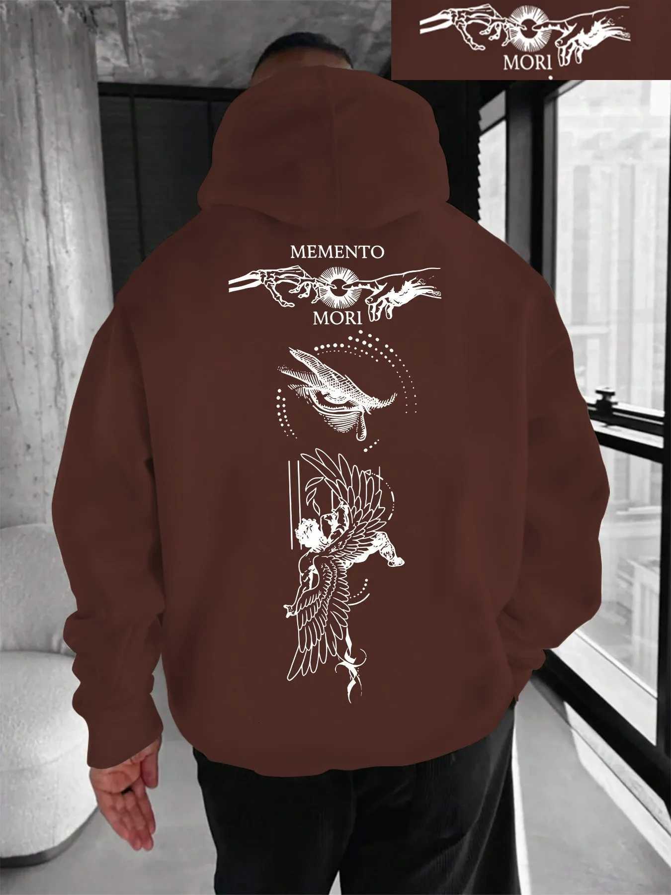 Hot selling mens autumn fashion angel falling print comfortable soft hooded sweatshirt outdoor city high street W251021
