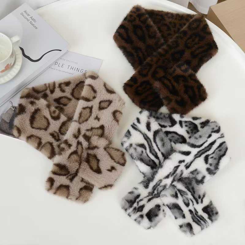 Winter Fur Leopard Print Versatile Hat Scarf Womens Set Autumn Winter Cross Neck Warmer H251020