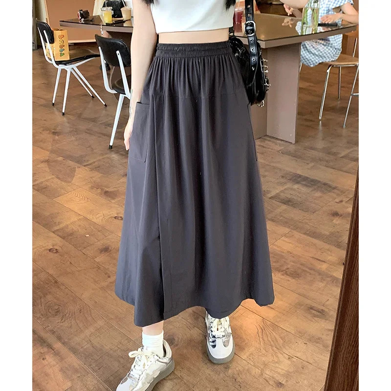 Girls Chic Elastic High Waisted Long Pants Lady Comfortable Wide Leg Trouser Korean Fashion Solid Color Slacks 251015