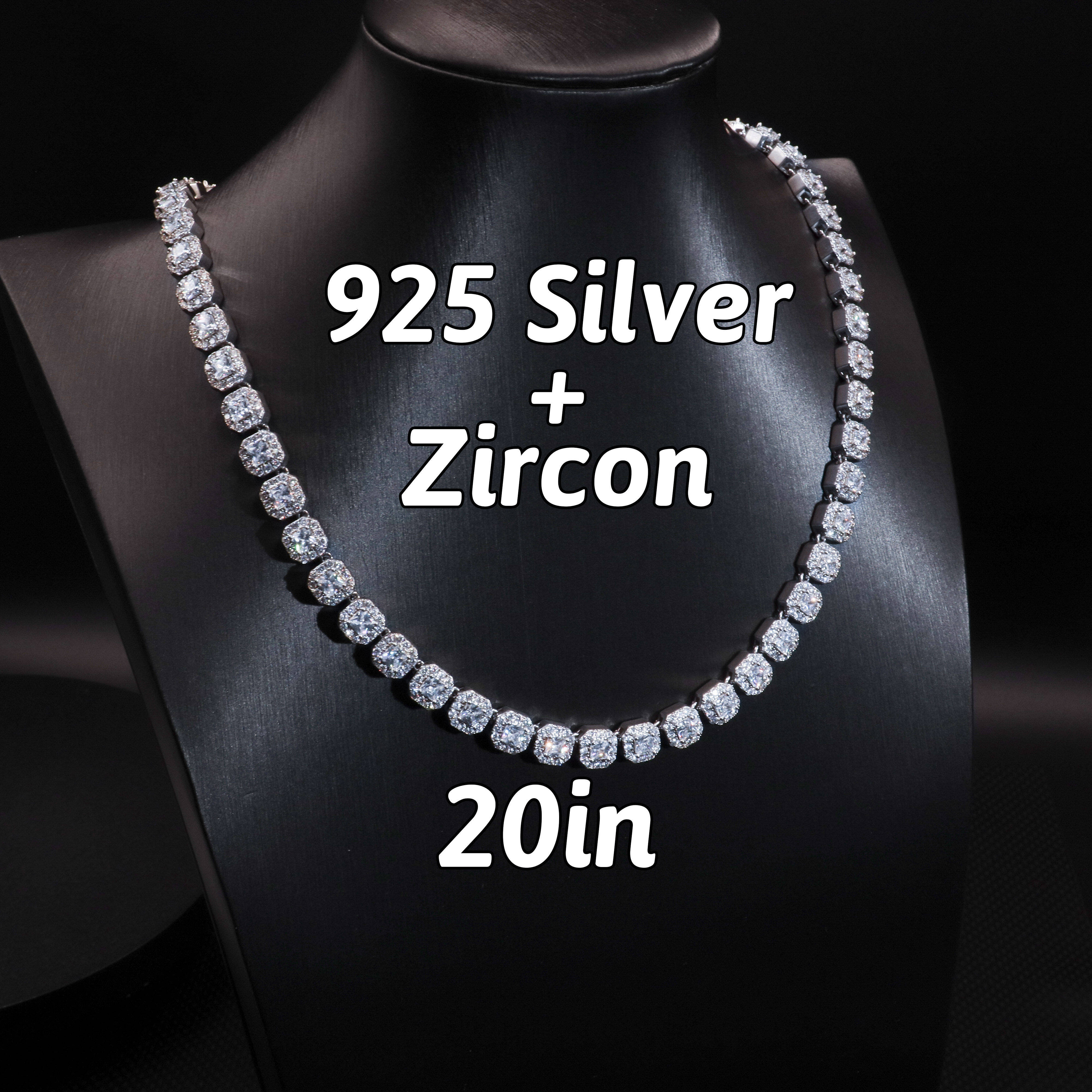 New Fashion 8mm CZ Fine Jewelry Necklace Gift Sterling Silver 5A Zircon Cuban Link Chain for Women Men