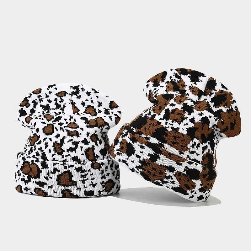Fashion New Leopard Print Jacquard Knitted Hat Thickened Warm Unisex Autumn Winter Large Head Circumference Ear Protection Wool Hat H251020