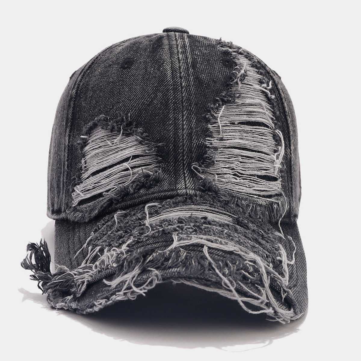 Fashion Washed Vintage Distressed Soft Top Baseball Cap Large Head Circumference Sun Protection Solid Color Frayed Edge Duckbill Cap Unisex Hat H25102