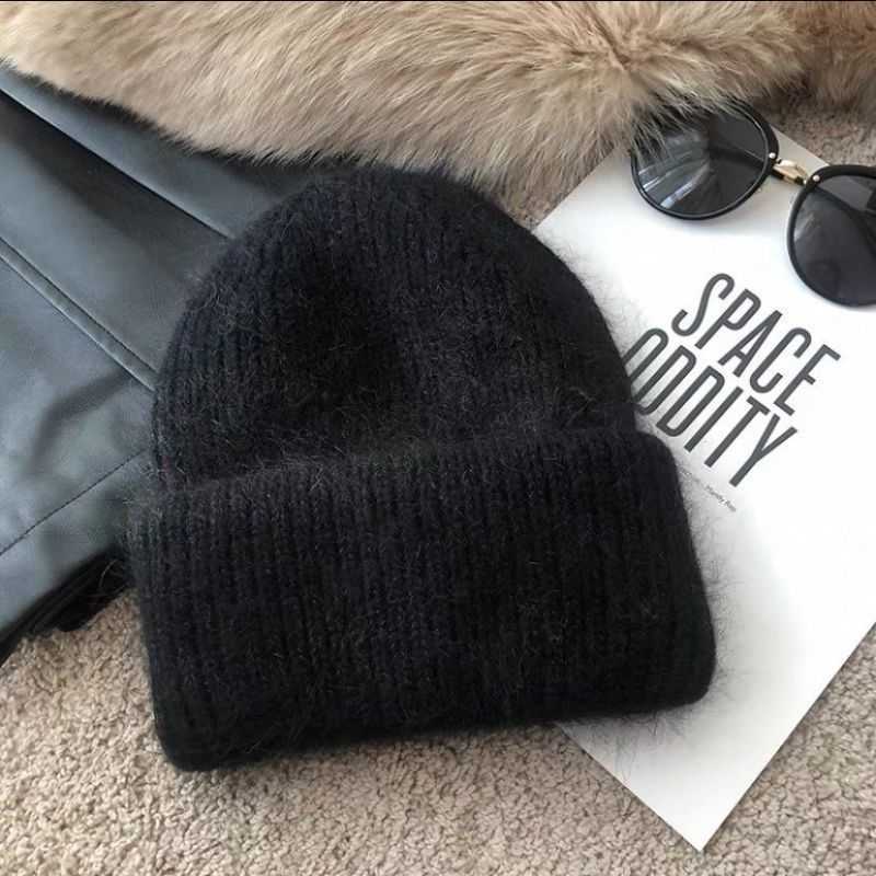 Min Light Luxury Rhinestone Rabbit Fur Double Folded Edge Knitted Hat Winter Cold Warm Wool Ear Protection Hat for Women H251020