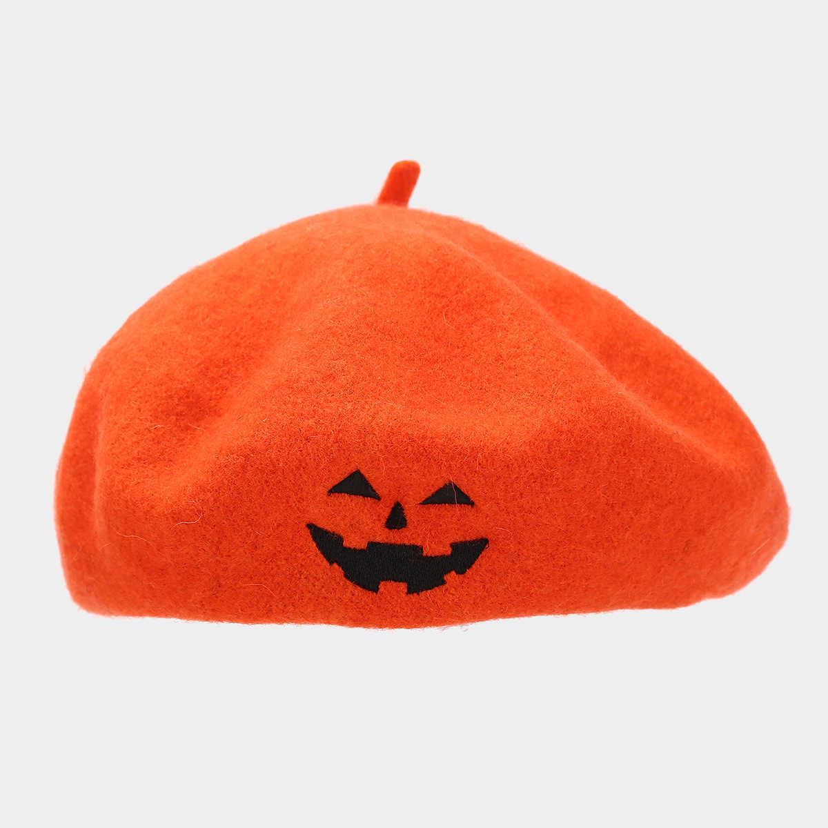 Skull Embroidery Halloween Hat for Women Trendy Personality Wool Beret Orange Pumpkin Hat H251020
