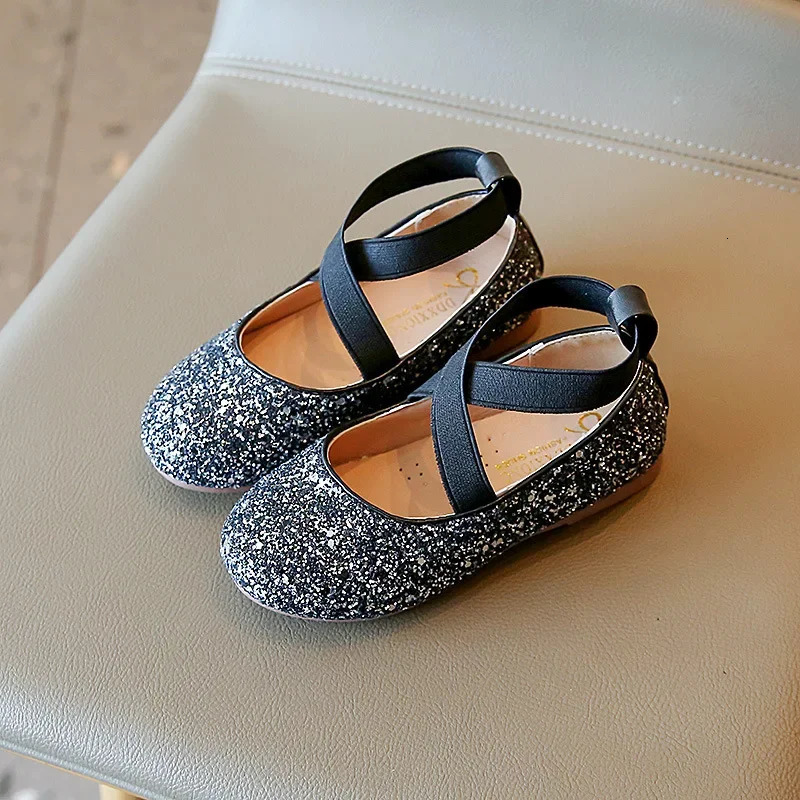 Princess Glitter Leather Girls Shoes Soft Comfortable Shiny Sequined Kids Shoes Sweet Wedding Dress Party Flats Mary Jane Shoes 251021