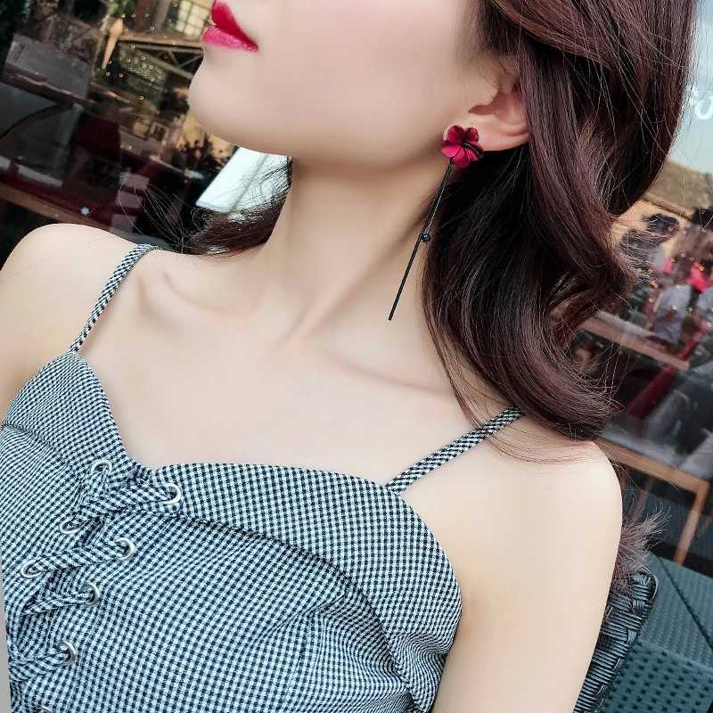 Retro Classic Wine Red Flowers Tassel Earrings For Women Temperament Long Pendant Ear Nail Korean Style Jewelry J251021