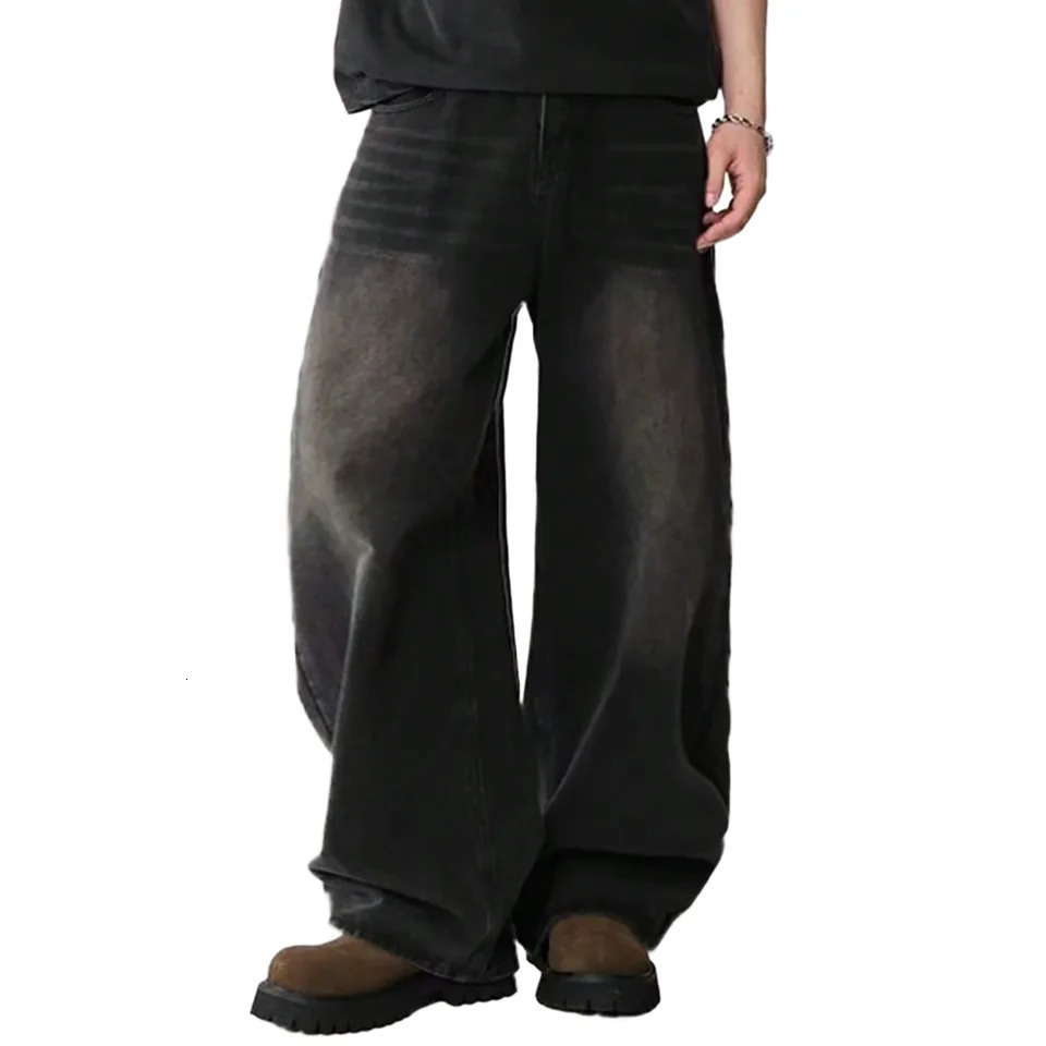 Four Season Mens Jeans Korean Version Student Casual Pants High Street Straight Loose Wide Leg Black Gray Blue Baggy Jean 251017