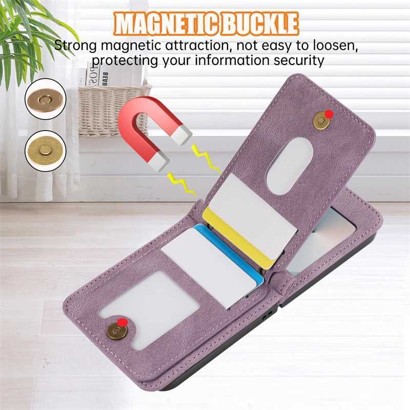 Leather Wallet Card Holder Case for Galaxy Z Flip 7 6 5 4 3 ZFlip Flip6 Flip5 Flip7 with Crossbody Lanyard Bag Cover J251114