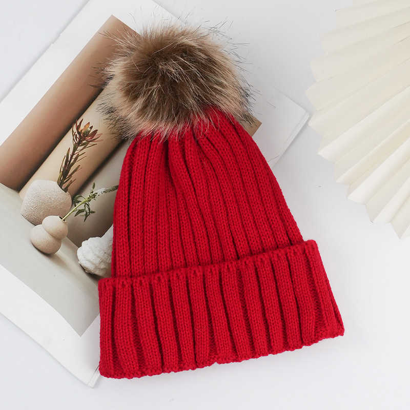 Solid Color Striped Gray Ball Knitted Hat Winter New Fashion Versatile Wool Hat Warm Double Layer Fleece Thickened Cold Hat H251020