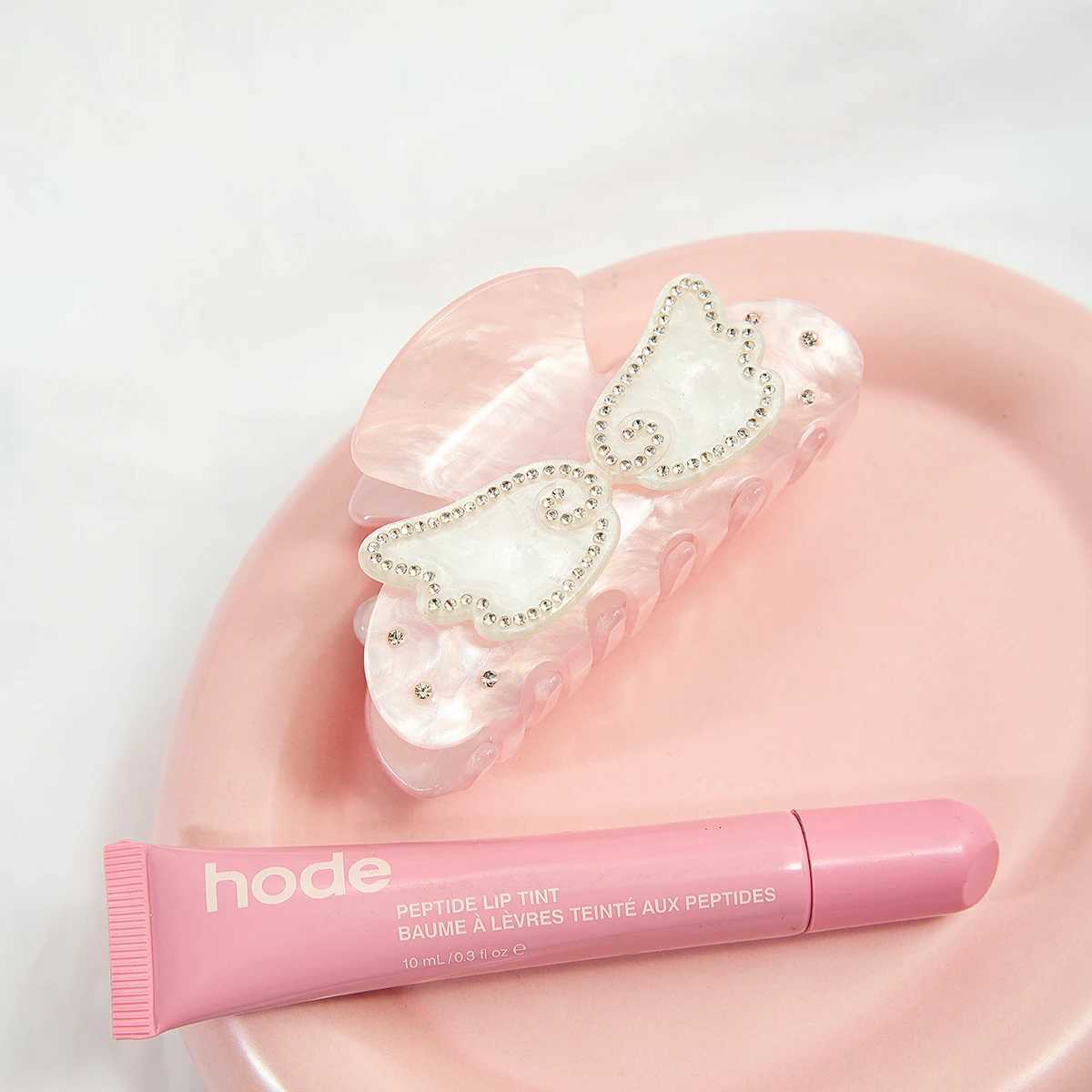 Zora Sweet Trendy Hair Accessory For Women Inlay Zircon White Wings Pink Acetate Grip Shark Clip Jewelry Party Gift DecorationW254021