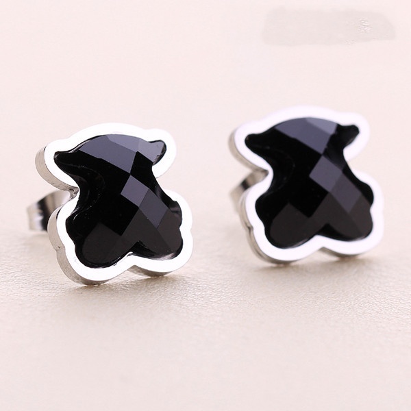 Hot Sale Fashion Women Men Silver Gold Stainless Steel Span Bear Round White Black Pink Glass Stud Earrings Jewelry