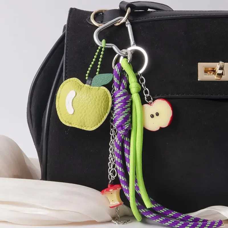 1 Piece Leather Apple Backpack Pendant DIY Decoration Creative Weaving Rope Fruit Keychain Bag Accessories W251021