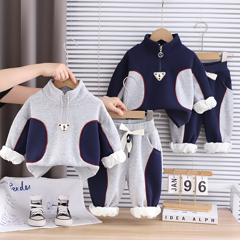 kids designer clothes 2025 New Boys Fleece-Lined 2-Piece Set, Trendy Autumn Winter Casual Outfit, Cozy Sweatshirt & Joggers for Toddlers