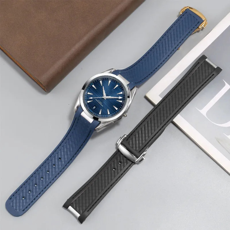Rubber Watchband For Omega AT150 Diving watches straps Black Blue Silicone Watch Strap 20mm bracelet 251016