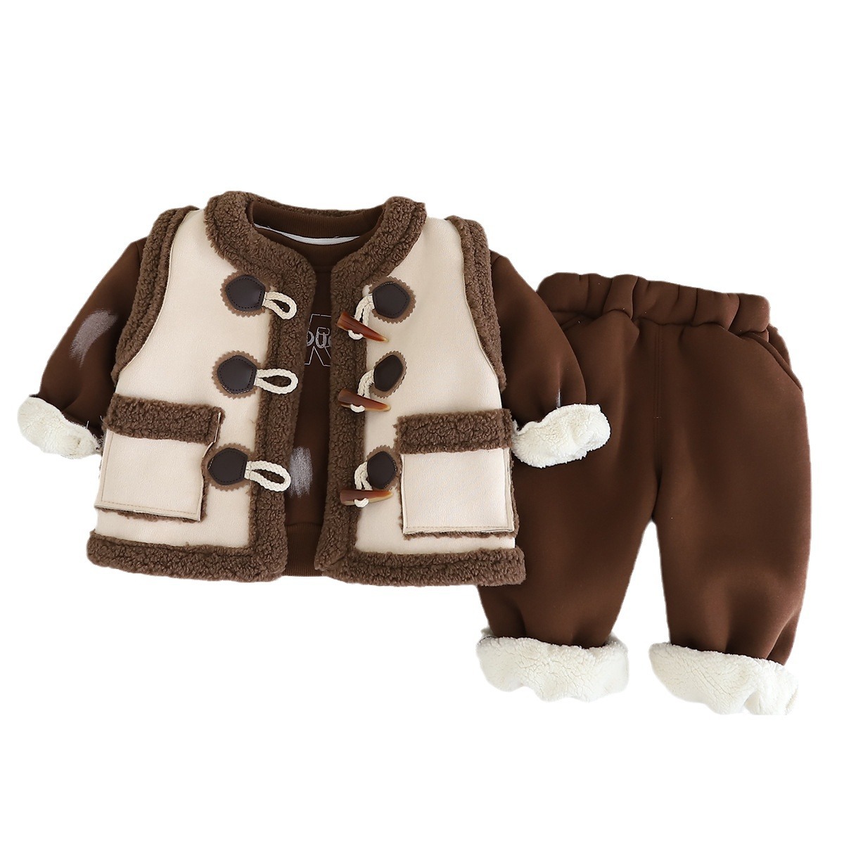 luxury kids clothing Ultra-Warm Kids 3-Piece Set 2025, Fleece-Lined Hoodie Vest Combo, Coordinated Winter Outfit for Toddlers Boys Girls