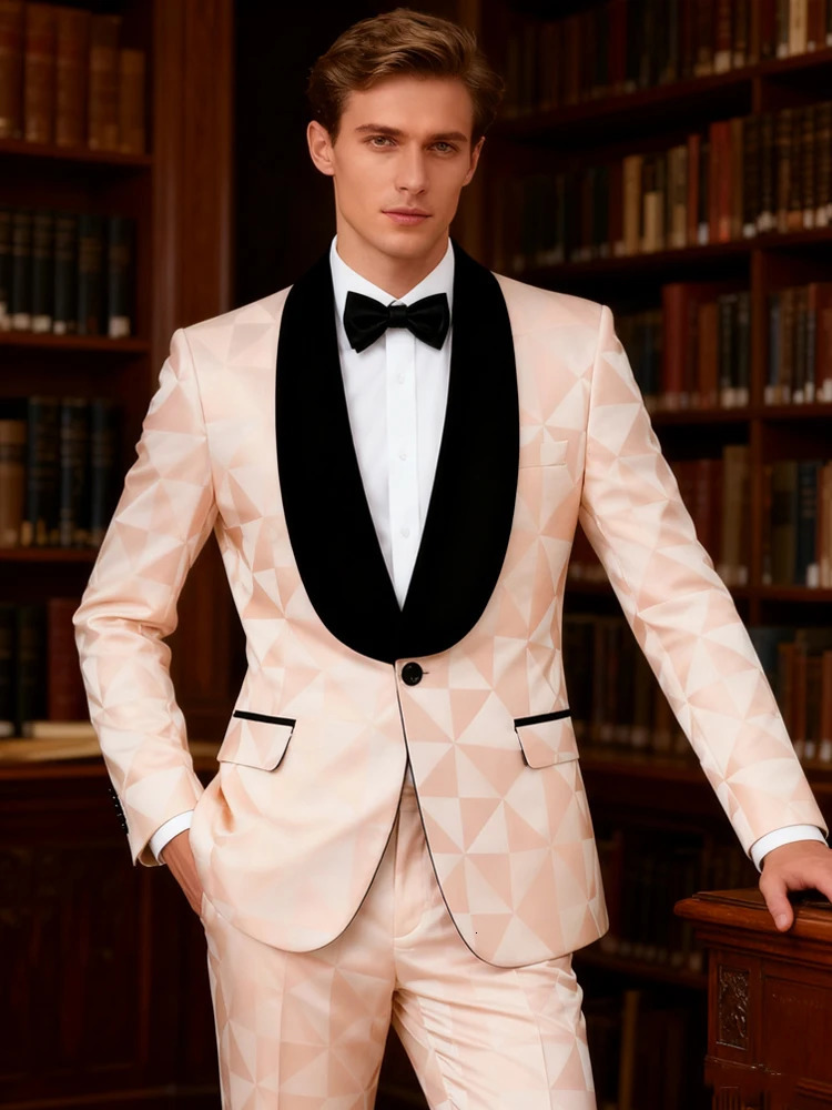 Mens slimfitting 2piece suit set including a luxurious party jacket and pants perfect for weddings gatherings and other f 251021