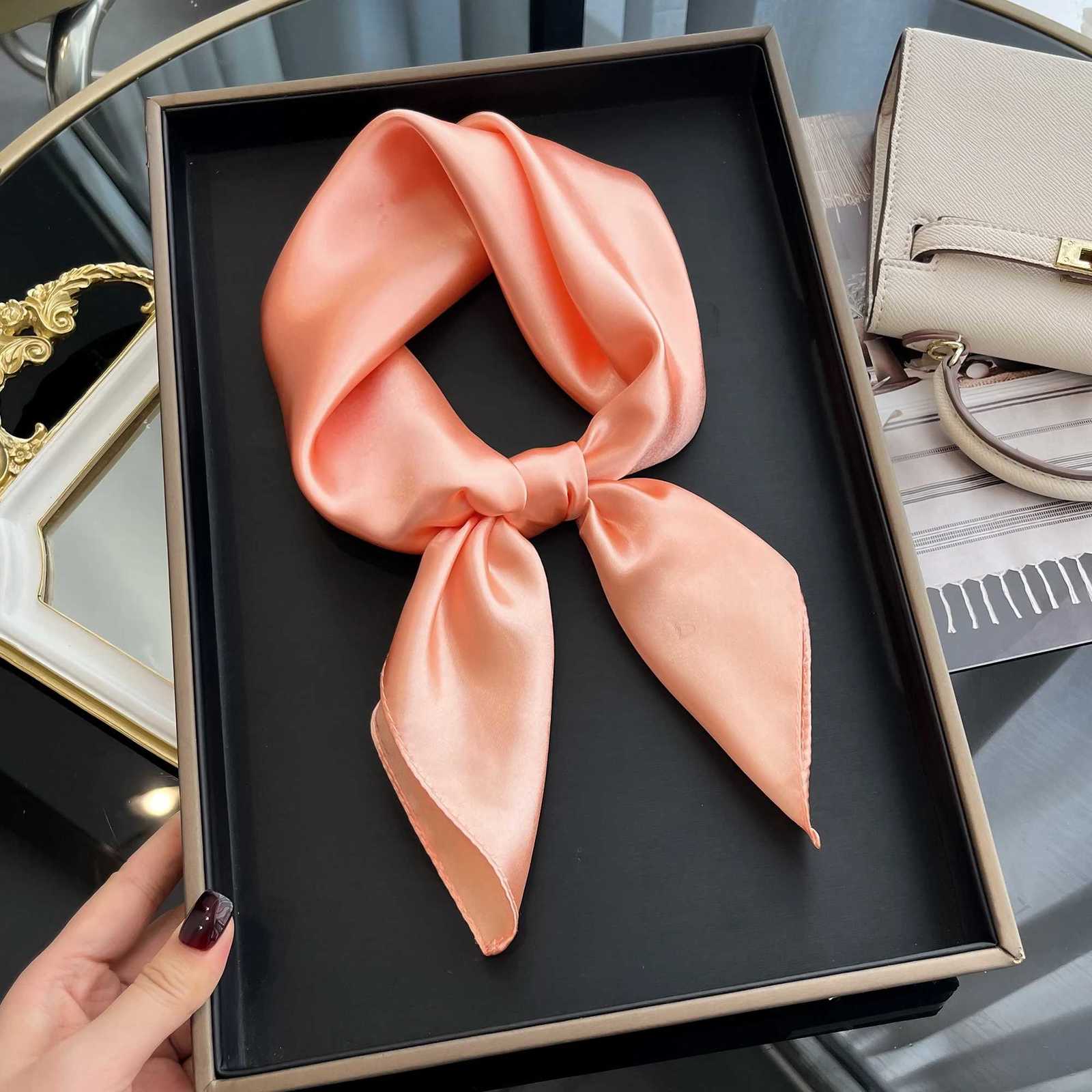 60cm Solid Colors Neckerchief Hijab Scarf For Women Silk Satin Headband Hair Scarves Female Square Shawls Head Scarfs For Ladies W251021