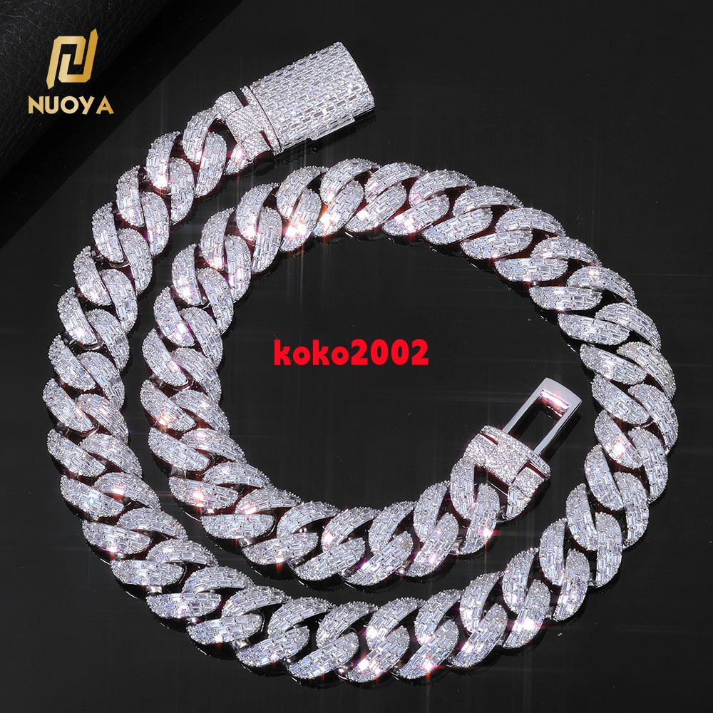 NUOYA 20mm Cuban Link Chain Necklace Iced Out Zircon Stones Flip Clasp Baguette Cut Diamond Inlay Hip Hop Fine Jewelry