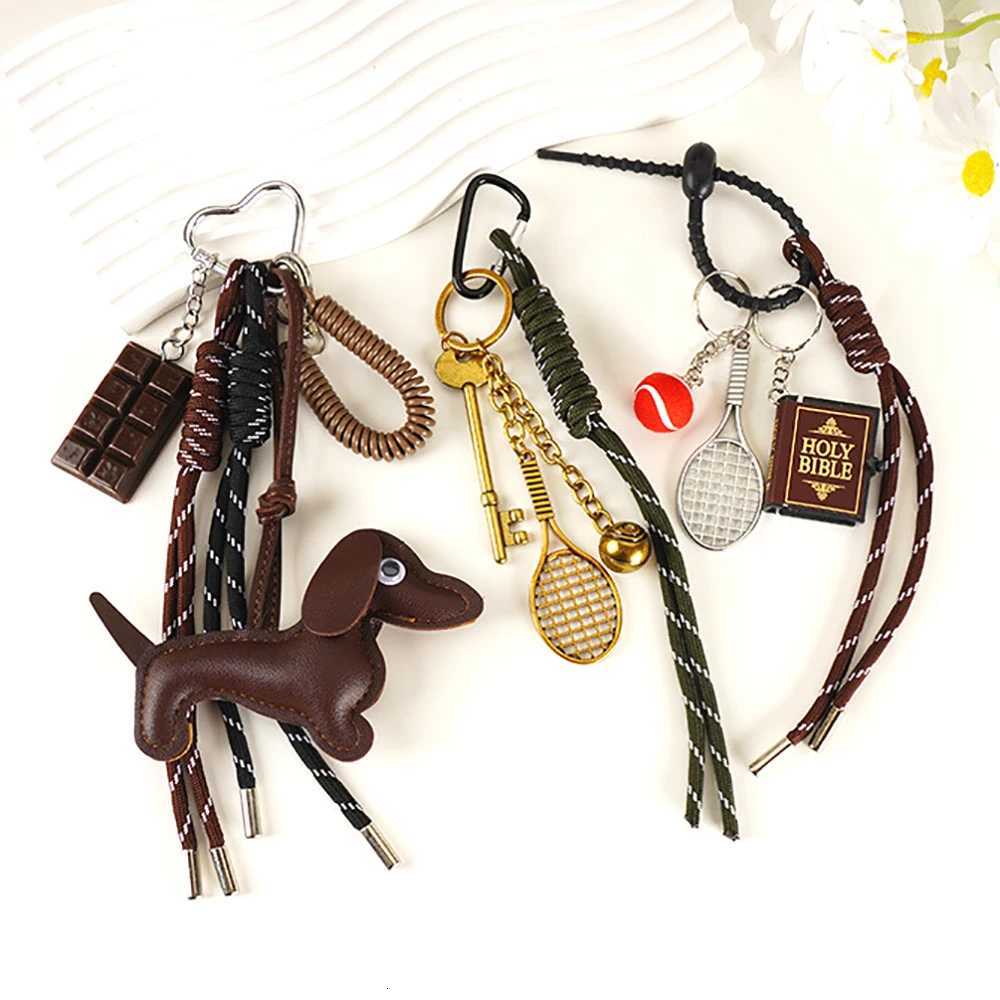 Trendy Gift Cute Sausage Dog Keychain Leather Woven Rope AntiLost Luggage Tag Car Bag Charm Men Women Fashion Accessories Gifts W251021