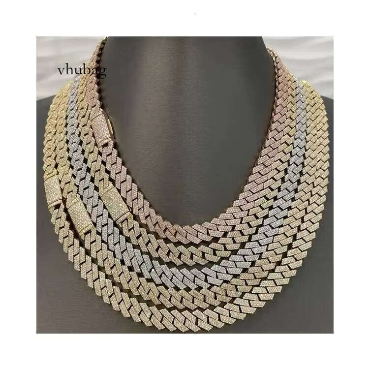 12mm Gold-Plated Moissanite Ice Sier Cuban Necklace Hip-Hop Jewelry for Men and Women Party Chain