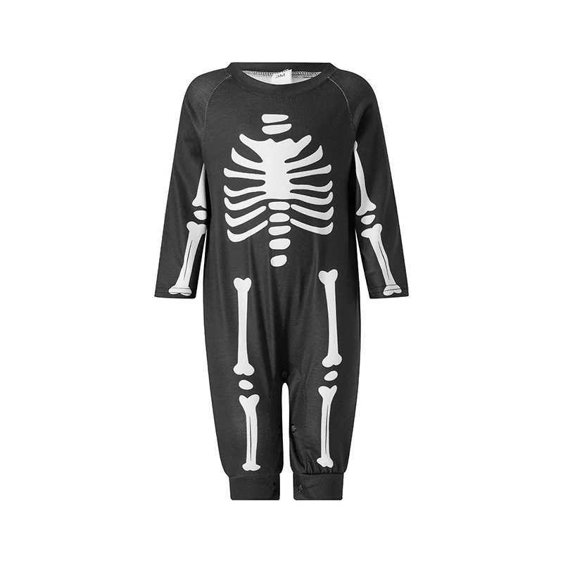 Family Matching Outfits Halloween Skeleton Print Long Sleeve Hooded Romper Jumpsuits Fall Winter Dad Mom Kids Baby Clothes L251021KTII