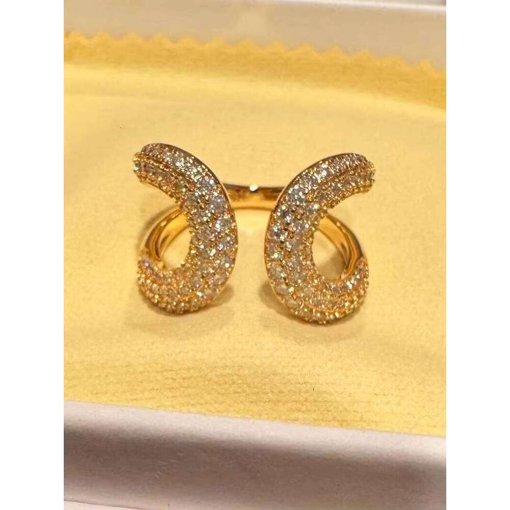 Gold-Plated Curved Double Band Silver Round Cut Original Silicon Stone Surprise Gift Ring for Lover Wedding Proposal Jewelry