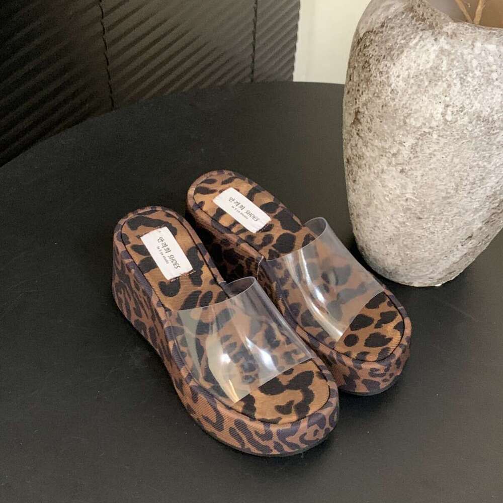 2025 Designer Shoe Summer New Fashion Thick-Soled High Heel Wedge Transparent One-Strap Sandals Slippers for Women