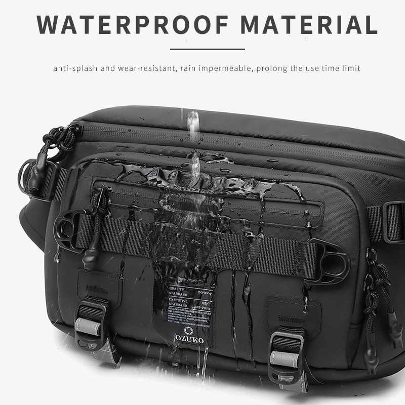 OZUKO Fashion Men Waterproof Waist Bag Outdoor Sports Sling Chest Bags Tactical Fanny Pack Male Teenager Quality Crossbody Bag Z251021