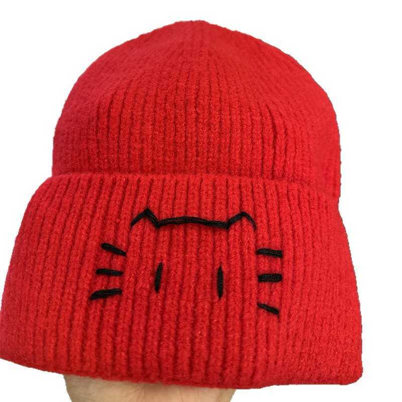 Hat Versatile 2025 Autumn Winter Style Knitted Hat New Cute Cat Handmade Embroidery Warm Ear Protection Knitted Fashion H251020