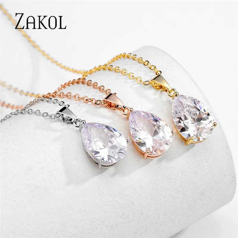 ZAKOL New White Water Drop Cubic Zirconia Clavicle Chain Necklace Simple Temperament Women Wedding Party Jewelry NP3098 D251021