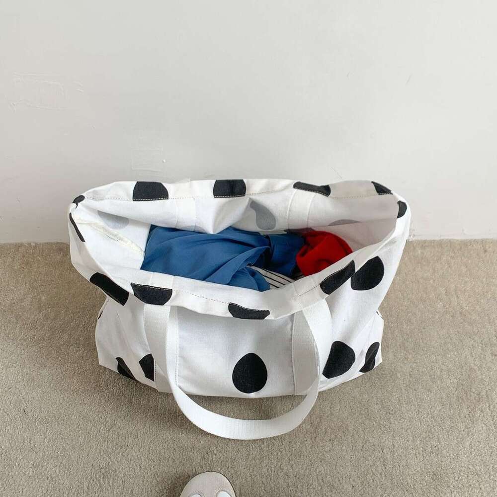 Korean Style Large Capacity Tote New Trend Simple Shoulder Women Fashion Design Polka Dot Canvas Bag B5
