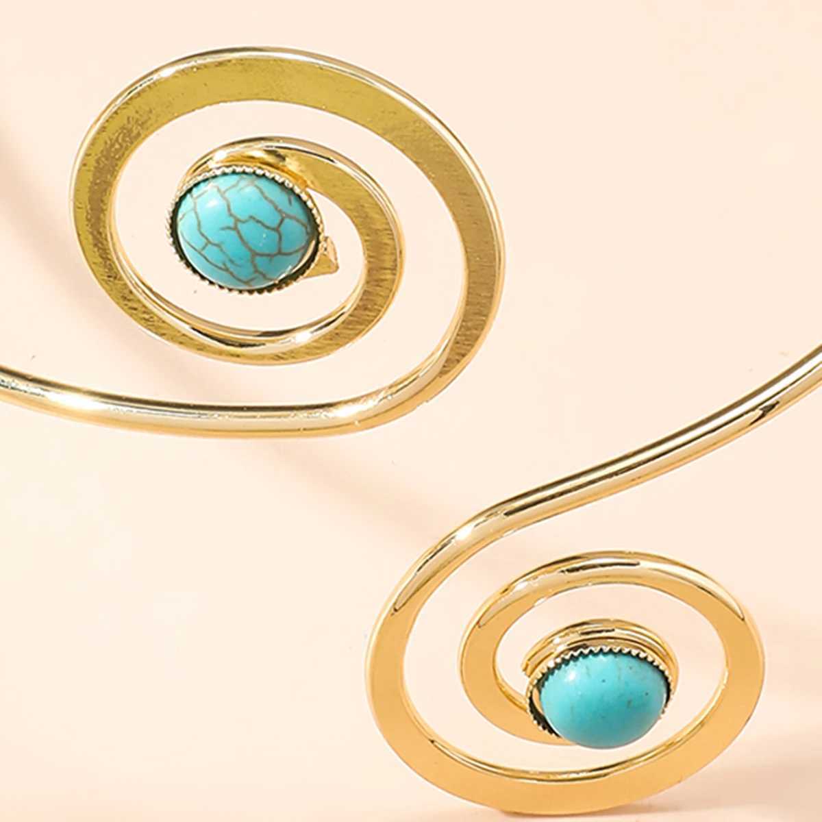 Boho Style Natural Stone Spiral Cuff Bracelets for Women Vintage Stylish Geometric Arm Chain Open Bangles Adjustable Jewelry J251021