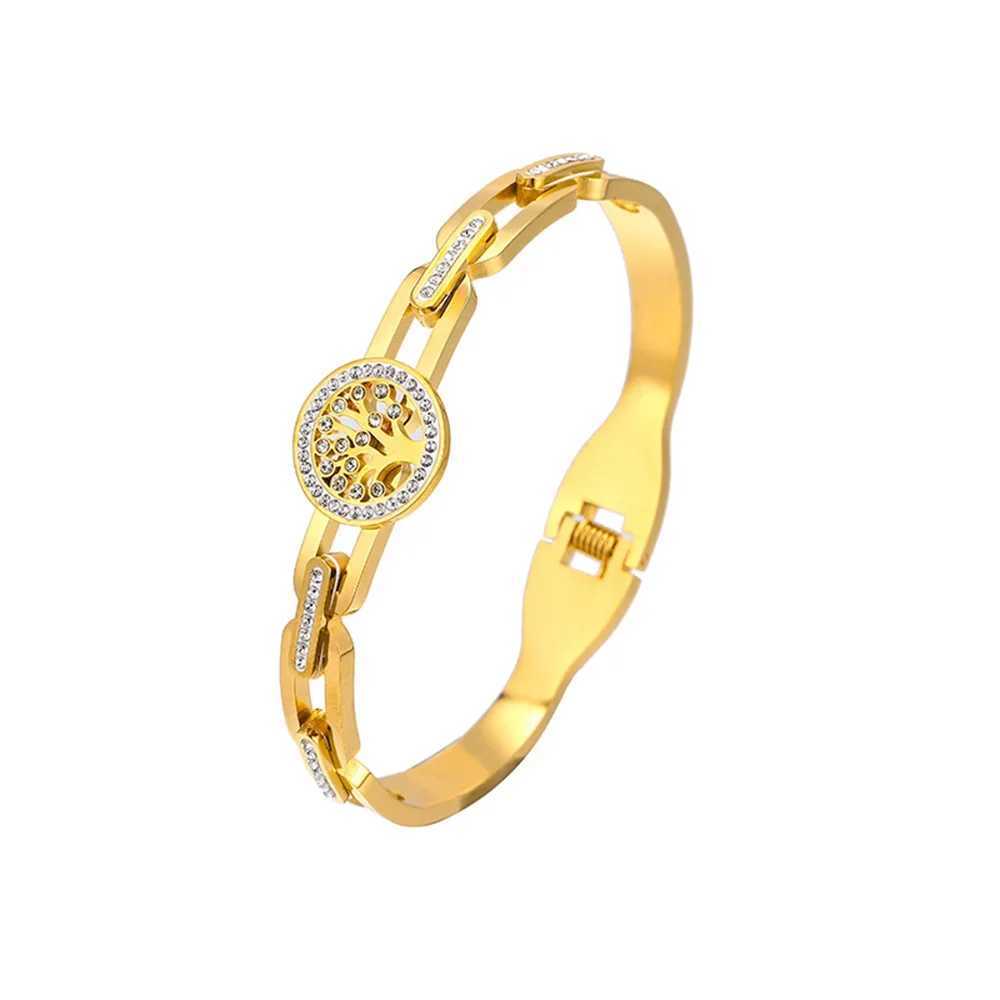 Luxury Stainless Steel Tree of Life Bracelet For Women Men Golden Cubic Zircon No Fade Color Lucky Cuff Bangle Jewelry J251021