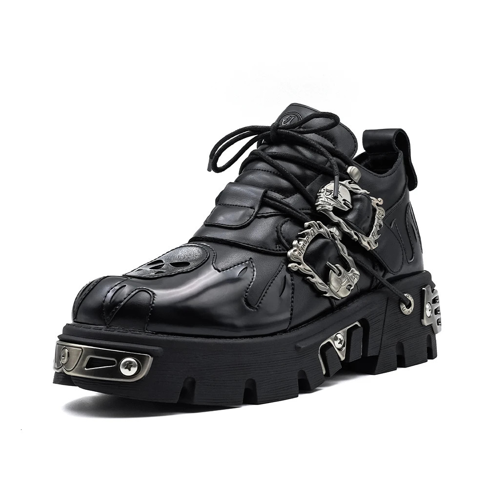 2025 Men and Women Vintage Rock Couple Shoes Dark Punk Leather Retro Boots Metal Niche Unisex Single Platform Shoes251020