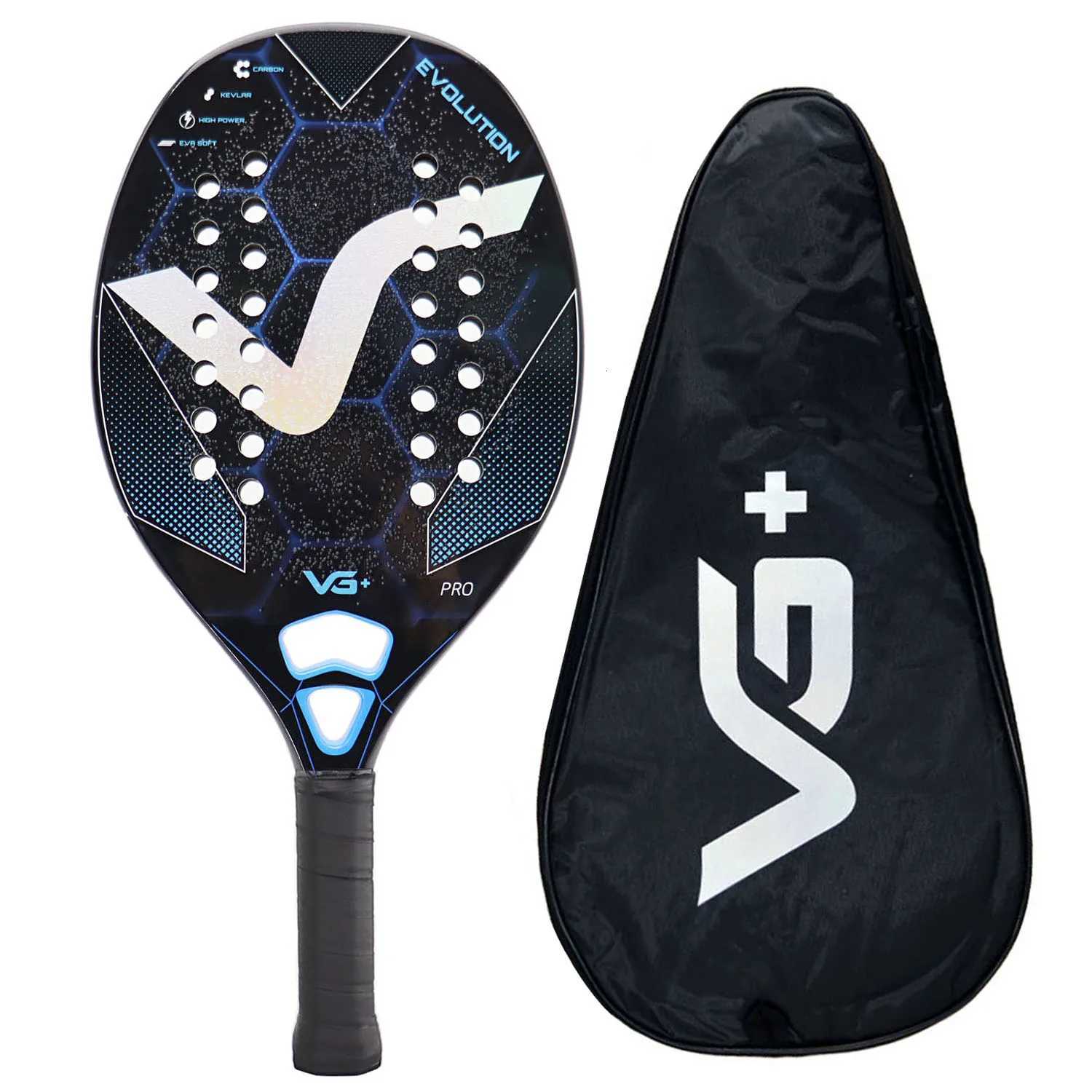 Beach Tennis Racket Kevlar2KCarbon with Shiny 3D Surface Nonslip Grip Handle for Beach Sports and Practie with Cover Bag W251021