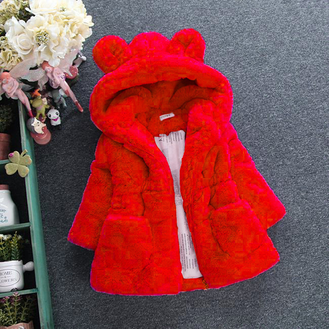 Hot selling designer children's clothing girls' jacket new girls' fur coat children's artificial fur ear thick padded jacket