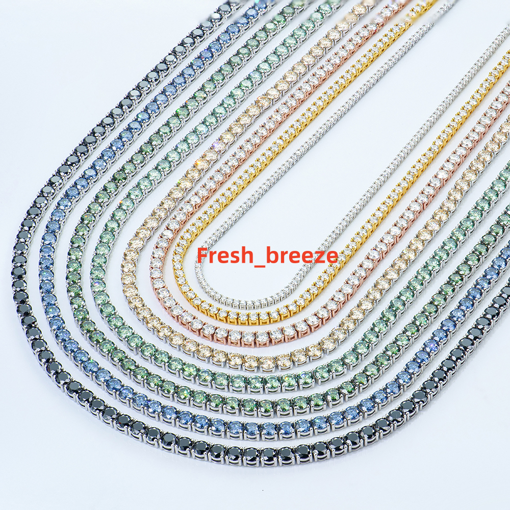 Hip Hop Women Men White champagne Black Blue Green Colored Vvs Ice Out Gra Diamond Moissanite Jewelry Tennis Necklace Link Chain