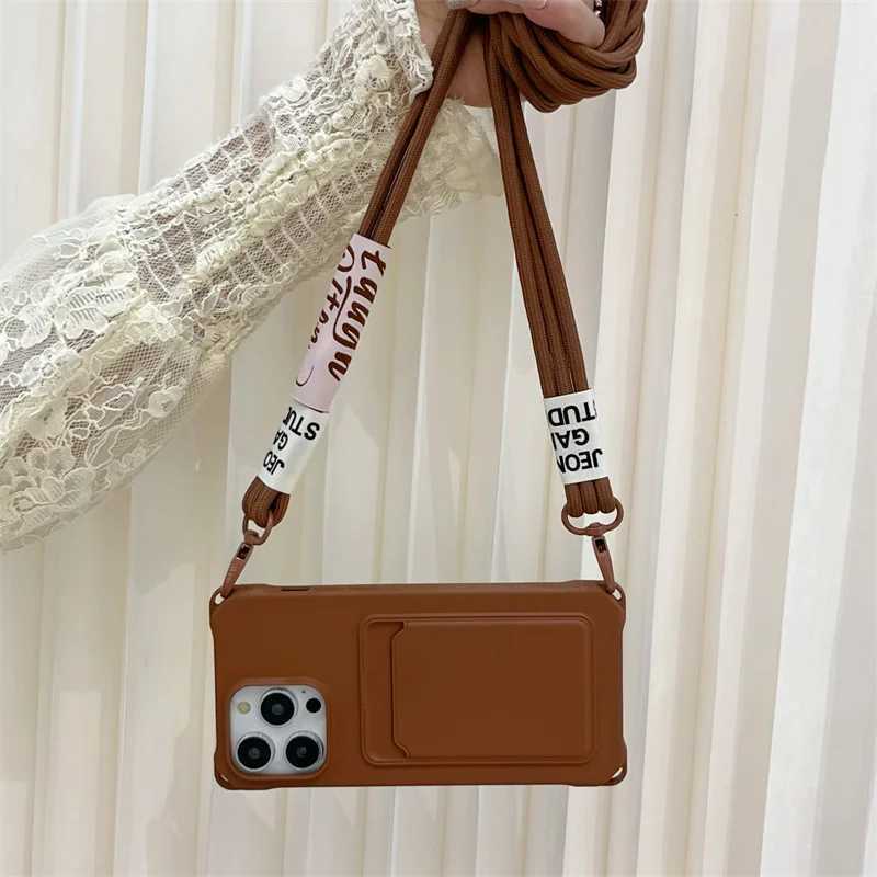 Strap Case For iPhone 16 15 14 12 11 Pro Max 13 Mini XS X 8 7 Plus Shockproof Silicon Card Slot Crossbody Necklace Lanyard Cover J251114