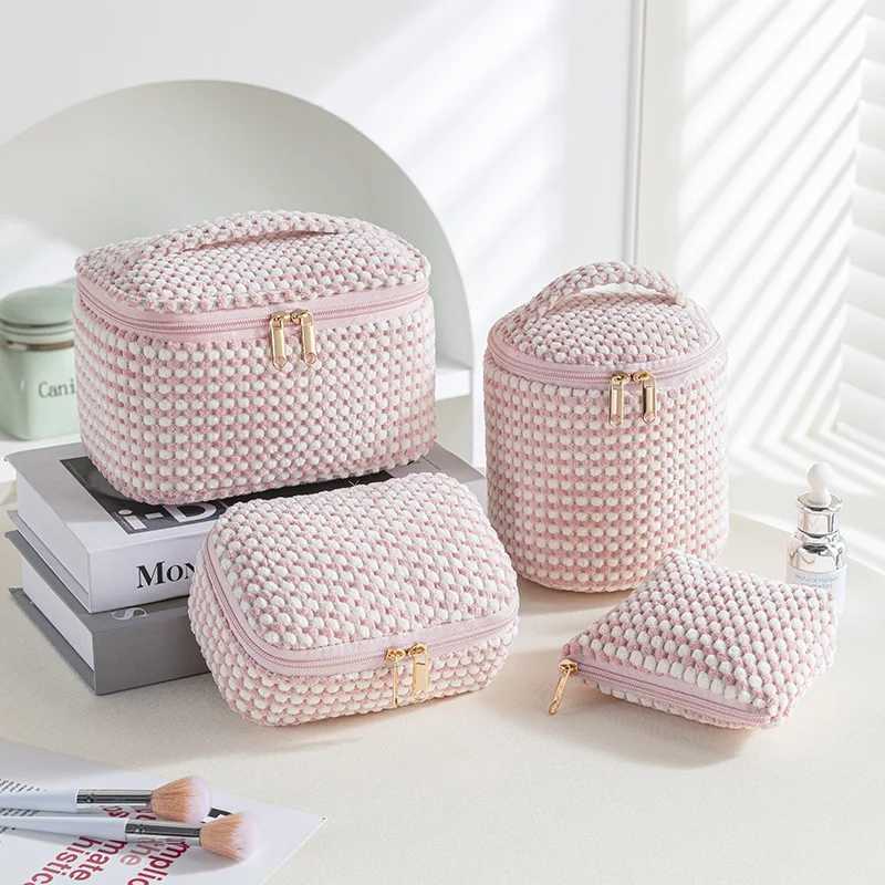 Stylish Corduroy Makeup Bag Set for WomenLarge Capacity with Multiple Compartments Ideal for Travel Daily Cosmetics StorageW251021