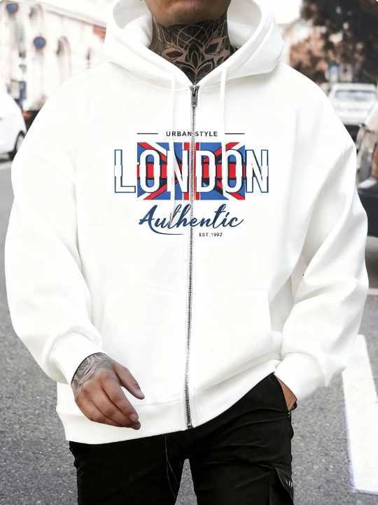 London 3D Printed Alphabet Mens Zipper Hoodie Daily Sports Commuter Top W251021